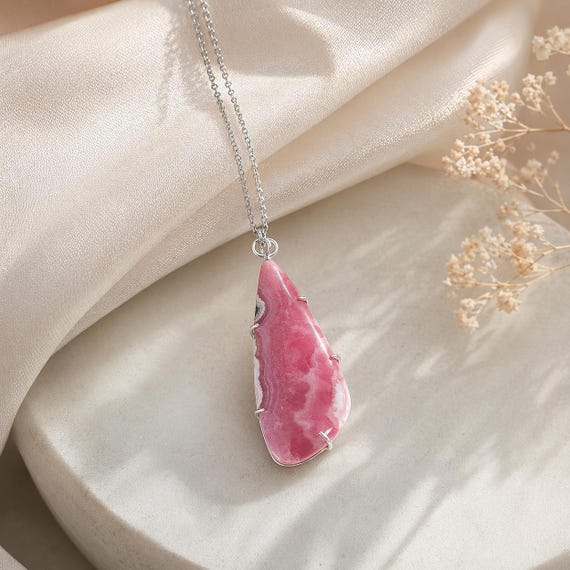 Rhodochrosite sterling silver necklace, gemstone jewelry, natural rhodochrosite, everyday jewelry for ladies, silver 925