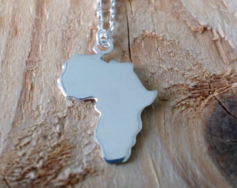 Africa Necklace-Africa Pendant-Africa Continent Silver Necklace-Africa Sterling Necklace-Africa Jewelry-Gift Idea-Halskette-Collar-Bijoux