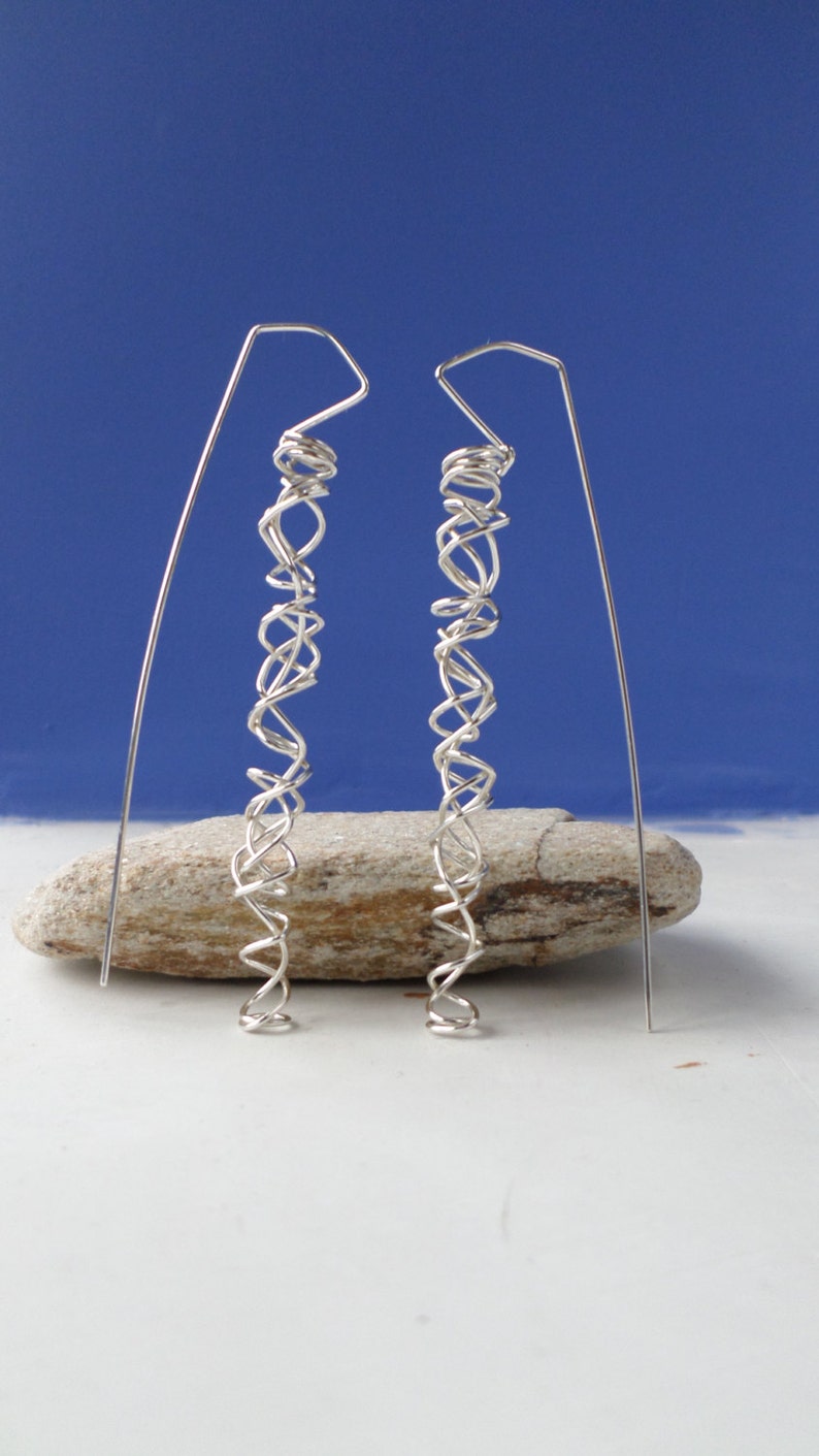 Silver Dangle Earrings-Silver Spiral Earrings-Silver Wire Earrings-Modern Earrings-Gift Idea-Ohrringe-Schmuck-Silber-Pendientes-Argent-Plata image 1