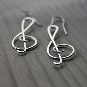 Treble Clef Dangle Earrings-Sterling Treble Key Earrings-Handmade Music Earrings-Gift Idea-Music Jewelry-Ohrringe-Schmuck-Argent-Plata