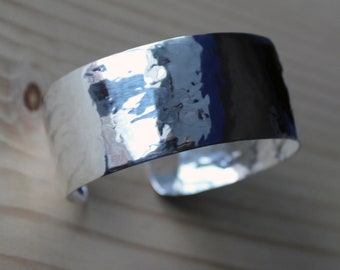 Pure silver cuff hammered bracelet, wide bangle, solid silver wide cuff, everyday jewelry for ladies, handmade,