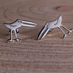 Pendientes de cigüeña en plata de ley - Pendientes de pájaro en plata de ley - Joyería de aves - Joyería de animales - Savana - Safari - Mini zoológico