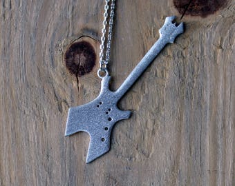 Silver Guitar"BC Rich"-Sterling Silver Guitar Necklace-Music Instrument Jewelry-Guitar Pendant-Gift Idea-Schmuck Halskette-Bijoux Collier