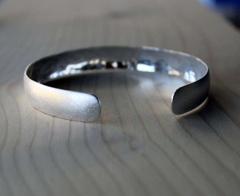 Pure silver hammered cuff bracelet, wide 999 solid silver bangle, bridesmade gift, everyday jewelry for girls, handcrafted image 5