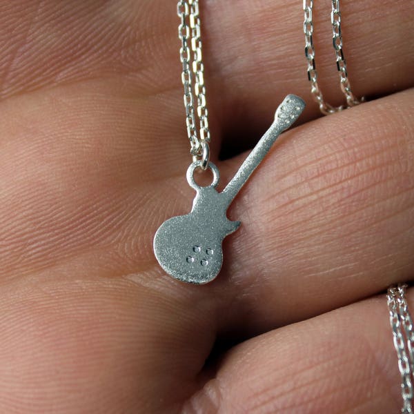 Guitar Necklace-Silver Guitar-Silver "Gibson" Guitar Necklace-Sterling Silver Guitar Necklace- Music Instrument Jewelry-Gitarre Schmuck