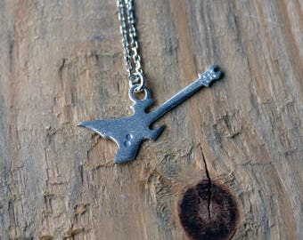 Guitar Necklace-Silver "BC Rich" Guitar Necklace-Sterling Silver Guitar Necklace-Music Instrument Jewelry-Halskette-Pendentif-Colgante-Plata