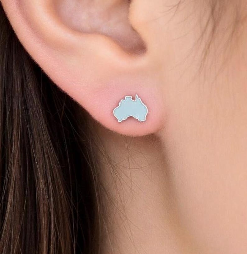 Australia stud earrings in sterling silver, landscape charms, handcrafted simple everyday earrings for girls