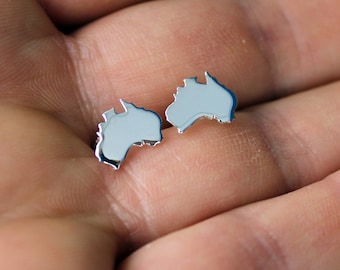 Silver Studs-Australia Earrings-Australia Continent Silver Jewelry-Australia Sterling Silver Earrings-Gift Idea-Ohrringe-Schmuck-Argent