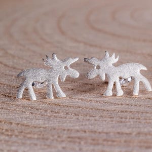 Sterling Silver Moose Stud Earrings-Silver Animal-Elk Studs-Animal Jewelry-Elk Jewelry-Moose Charm-Deer Studs-Deer Earrings-Mini Zoo-Forest