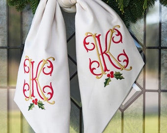 Wreath Sash Monogrammed, Customized, Holiday, Seasonal, Door Decor