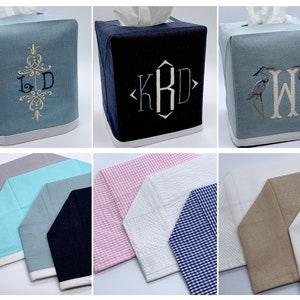 Tissue Box Cover Monogrammed, Customized in Multiple Colors and Styles