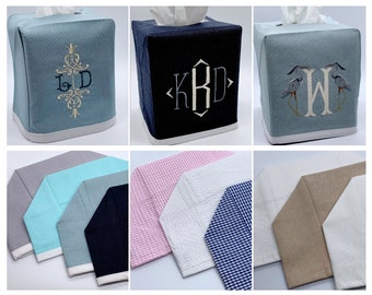 Tissue Box Cover Monogrammed, Customized in Multiple Colors and Styles