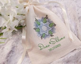 Wedding Glass/Smash Bag Monogrammed, Customized, Jewish Wedding Accessory, Linen and Satin