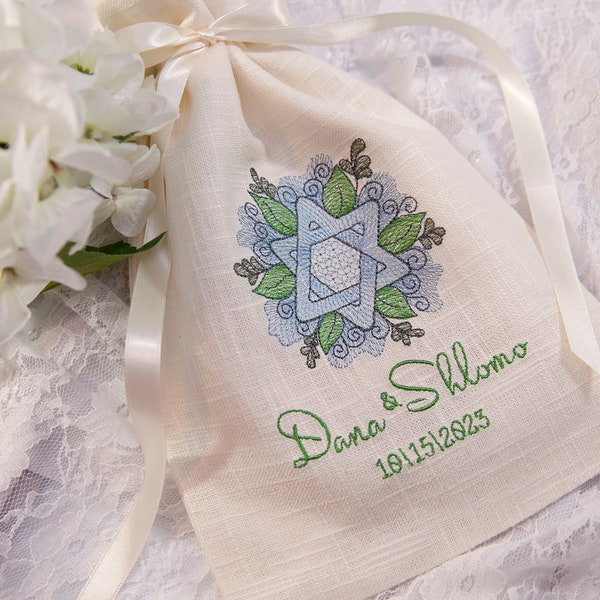 Wedding Glass/Smash Bag Monogrammed, Customized, Jewish Wedding Accessory, Linen and Satin