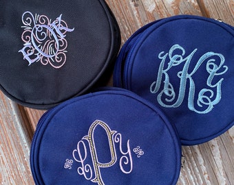 Jewelry Case Monogrammed, Customized, Round Design
