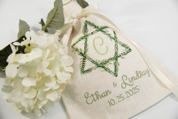 Wedding Glass/Smash Bag Monogrammed, Customized, Jewish Wedding Accessory, Linen and Satin