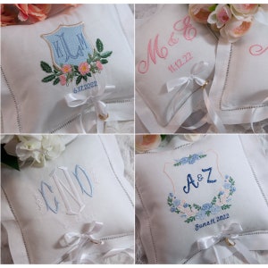 Ring Bearer Pillow, Monogrammed, Customized, Personalized, Wedding Accessory, Linen Fabric