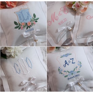 Ring Bearer Pillow, Monogrammed, Customized, Personalized, Wedding Accessory, Linen Fabric