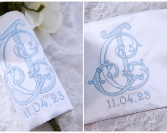 Bridal Accessories Bundle - Monogrammed Bouquet Wrap, Ring Bearer Pillow, Dress Label