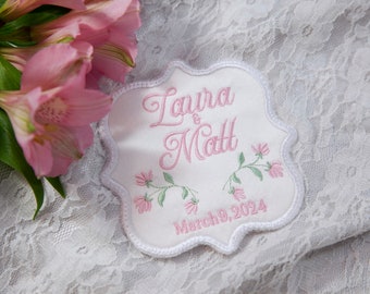 Wedding Dress Label Monogrammed, Customized in Satin Fabric