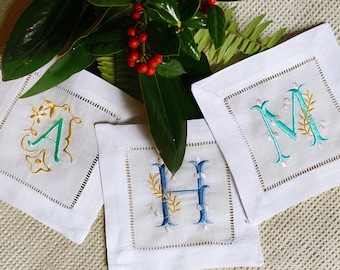 Cocktail Napkins Monogrammed, Customized Linen