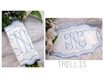 Bridal Bouquet Wrap Monogrammed, Customized, Stylized, Satin Stitch Edge