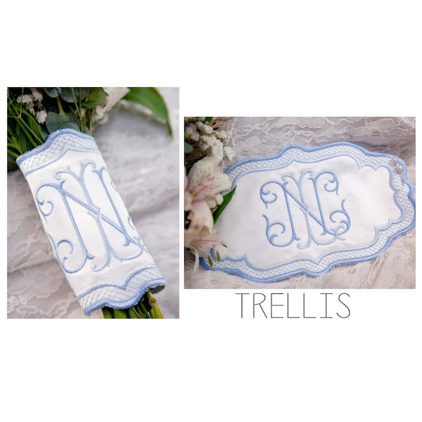 Bridal Bouquet Wrap Monogrammed, Customized, Stylized, Satin Stitch Edge