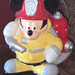 Vintage Retro Rare Mickey Mouse Fireman Cookie Jar - Disney Collectible FREE SHIPPING