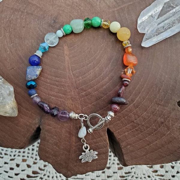 Chakra bracelet, Buddha bracelet, lotus charm bracelet, yoga bracelet, meditation bracelet, healing, happiness, good luck, health