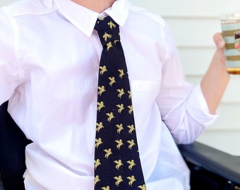 Kentucky Derby Necktie- Black Gold Pegasus Necktie, KY Derby Party Necktie and Matching Pocket Square, KYDerby Pegasus, Fathers Day Gift Tie