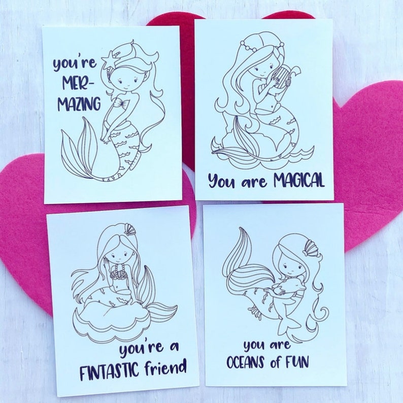 Mermaid Valentines Cards: Printable Kids Valentines Printable | Etsy