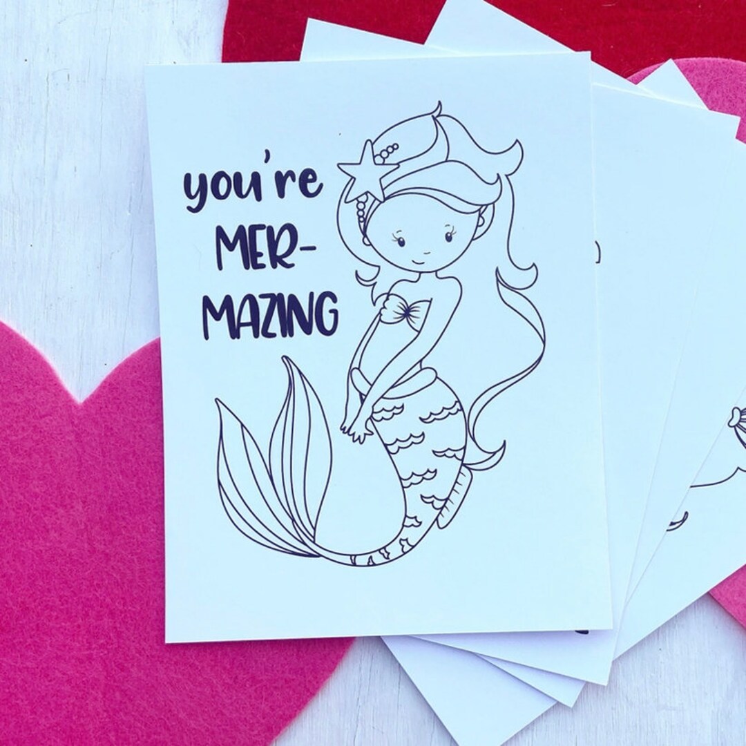 Mermaid Valentines Cards: Printable Kids Valentines, Printable Mermaid ...