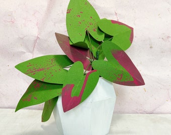 Faux Houseplant - Pink Princess Philodendron, Unique Mothers Day Flowers,Paper Plant, Colorful paper Plants for Home Decor, Plant Lover Gift