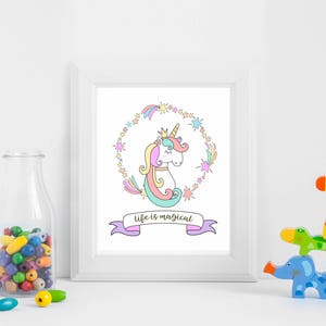 Nursery Wall Art - 8x10 wall print, Unicorn Nursery Print, Baby Girl Printable, Kids Unicorn Print, Girl Nursery WallDecor, Digital Baby Art