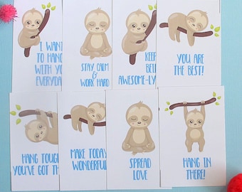 Kids Lunchbox Notes, Back to School Lunchbox, Cute Sloth, Kids Love Cards,Lunchbox Notes, Love Notes,Baby Animal Cards,Sloth Hang In There