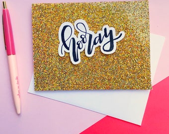 Congratulations Card - Hooray Card, Gold Glitter Card, Throw Glitter, Glitter Bomb, Congrats Card, Celebration Card