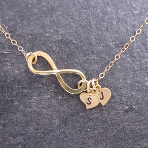 Mothers necklace,gift fpr mom,Gold Infinity Necklace,infinity symbol,Heart Charm, Personalized Initial Necklace, Infinity Charm, Anniversary