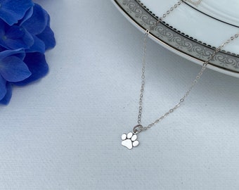 Paw print necklace, sterling silver charm necklace, dog mom or cat mom gift, pet loss, memory necklace, paw necklace