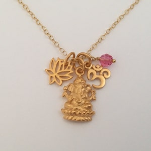 Ganesh Necklace,lotus, aum,ohm,spiritual, Ganesha jewelry, ganesh pendant, ohm charm, lotus charm, mindfulness jewelry, yoga