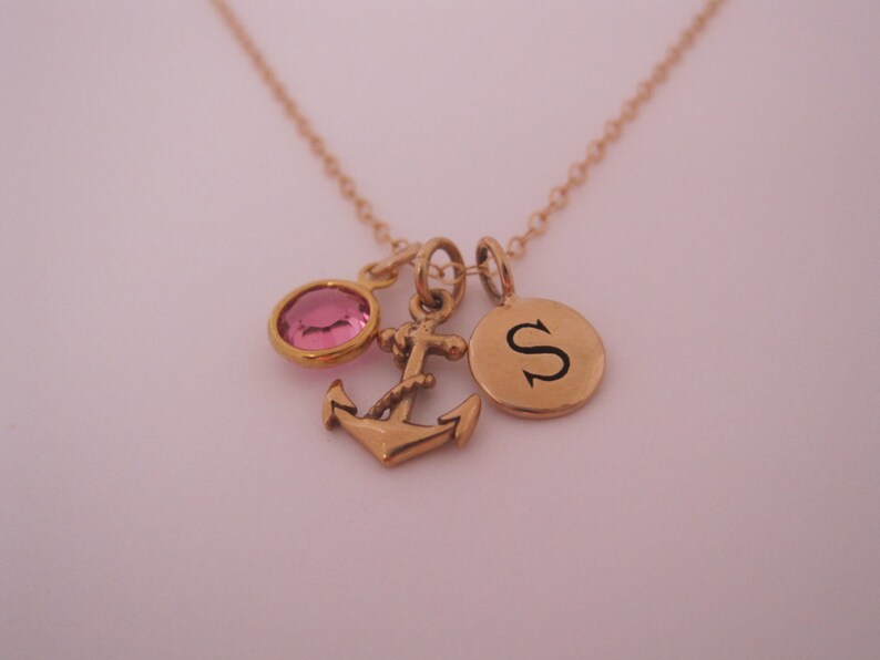 Anchor necklace with initial and birthstone Etsy
