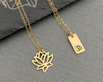 Ohm and lotus Layering Necklaces,Om Lotus layered Necklace, Yoga Jewelry, Spiritual Jewelry, layered necklace,ohm necklace,om necklace,lotus