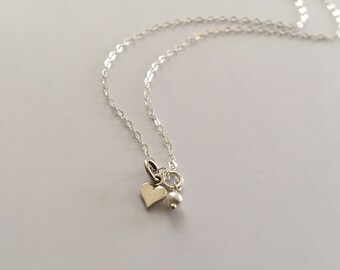 Tiny Sterling Silver Heart Necklace: Daughter Jewelry Gift