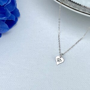 Paw print necklace, pet lovers gift, cat or dog paw print, cut out heart paw print, pet loss, memory necklace, gift for a friend
