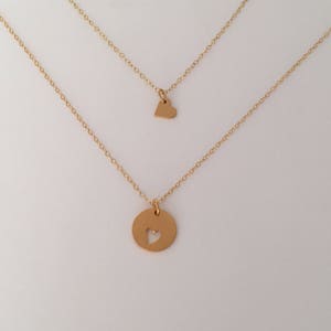 Mother Daughter Necklace,Cut-out heart necklace set,mother daughter set,Tiny Heart,mother daughter jewelry,gold heart,gold necklac set