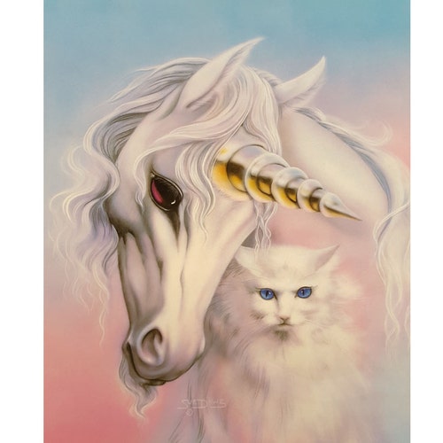 Licorne Et Chat Par Impression Dart Sue Dawe 8 X 10 Imprimer Etsy
