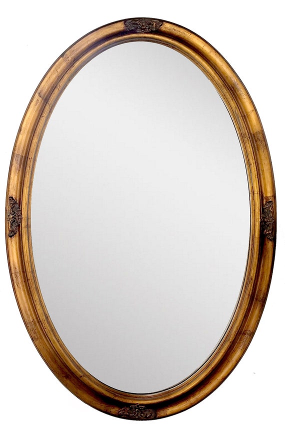 Vintage Oval Mirror Antique Gold Leaf Accent Wall Hanging Vintage Oval Mirror Antique Gold Leaf
