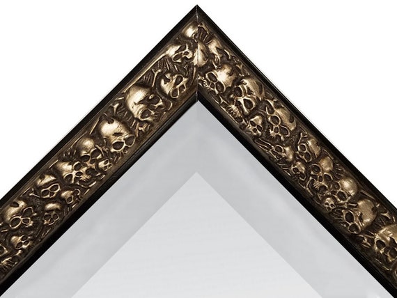 Framed Black Wall Mirror With Metallic Skulls And Bones 8x10 Framed Black Wall Mirror With Metallic