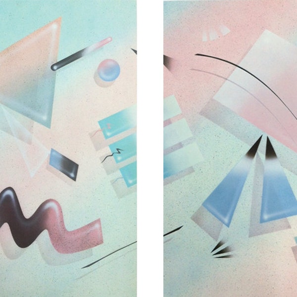 Funky 80s Pastel Abstract Geometric Art Poster Prints Set of 2 (16"x20") // Pastel Minimalism prints only or framed in 1" black frame