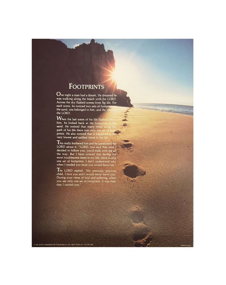 Inspirational NEW 24x36 FOOTPRINTS POSTER One Night a Man Had a Dream