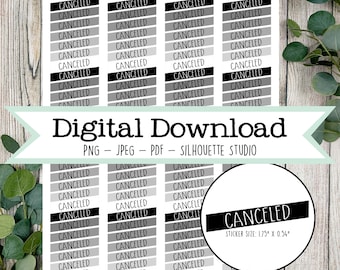 Printable Canceled Banner Stickers (Black Grey) | Digital Download Planner Stickers | Silhouette Stickers| Print and Cut Stickers